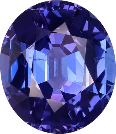 Oval cut tanzanite, 11.84 by 10.22 mm, shown at actual size