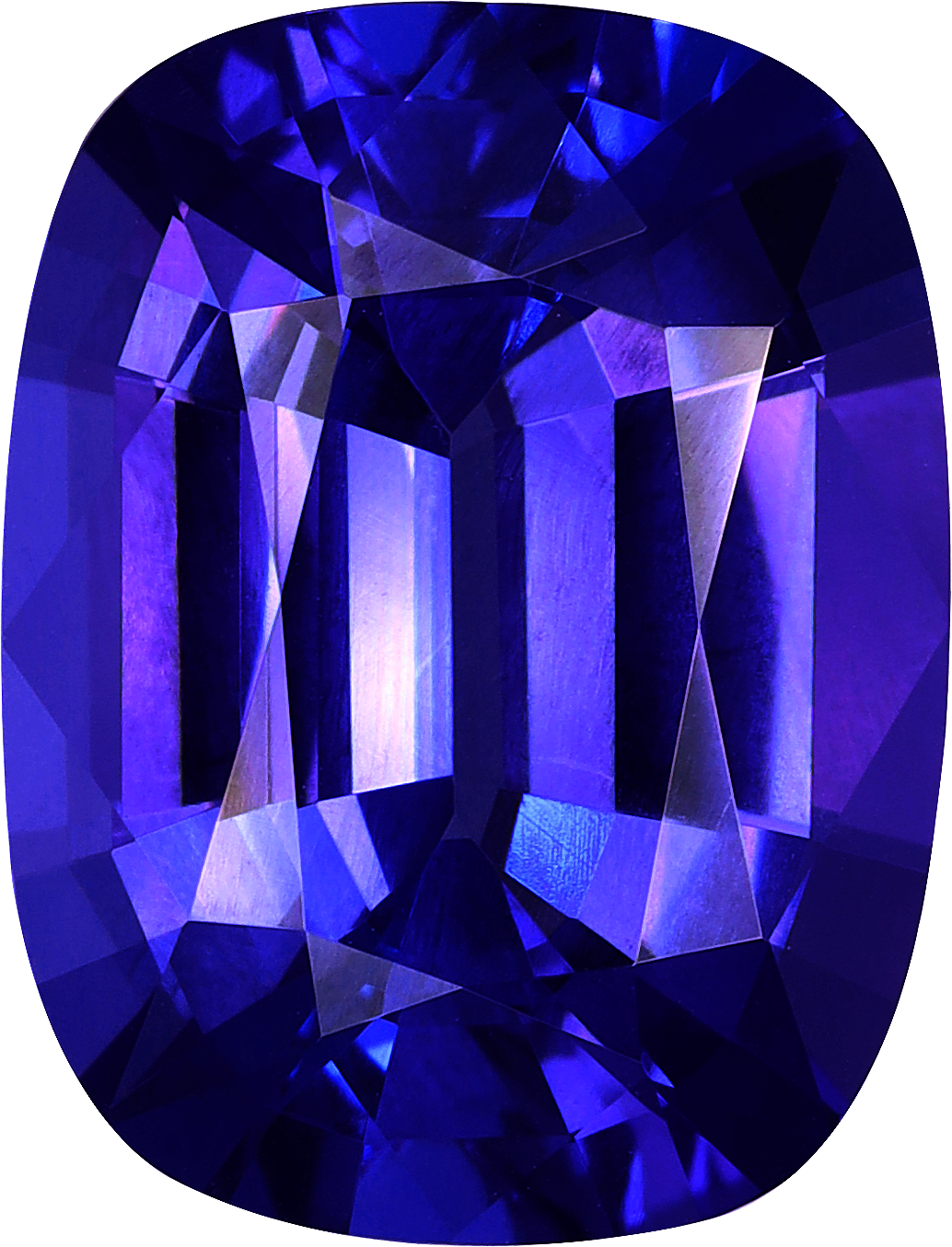 Cushion cut tanzanite, 12.99 by 9.95 mm, shown at actual size