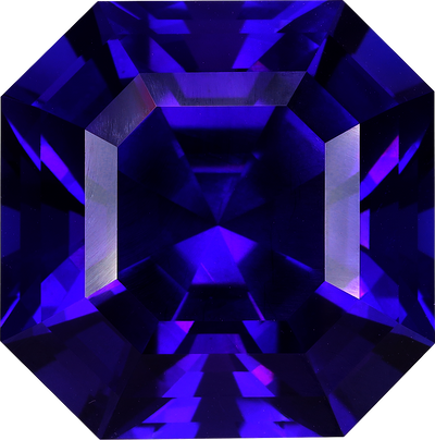 Square cut tanzanite, 20.04 by 19.89 mm, shown at actual size