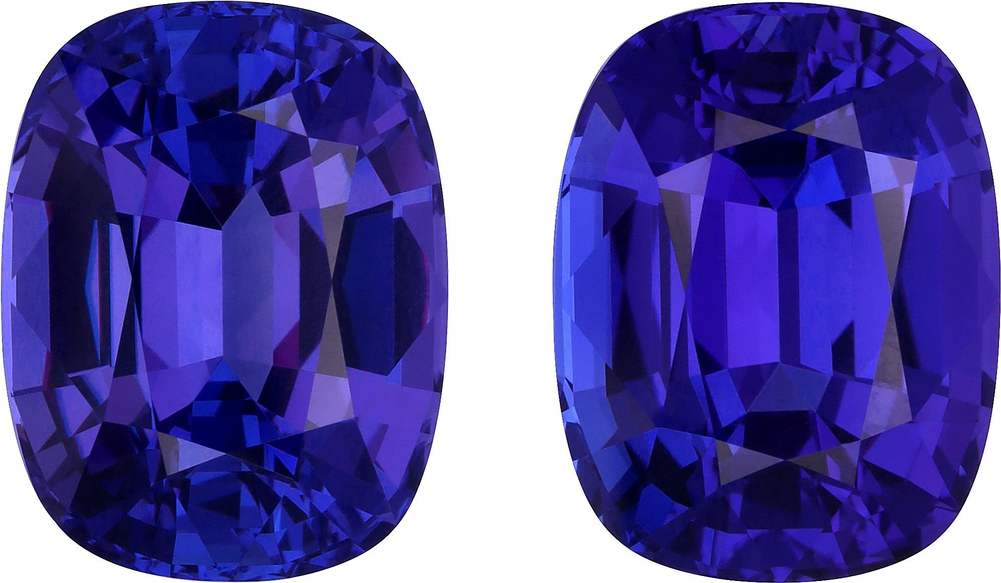 Cushion cut tanzanite, 16.44 by 12.66 mm, shown at actual size