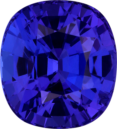 Cushion cut tanzanite, 11.04 by 9.96 mm, shown at actual size