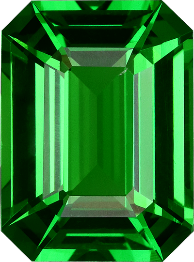 Rectangular cut tsavorite garnet, 9.53 by 7.02 mm, shown at actual size