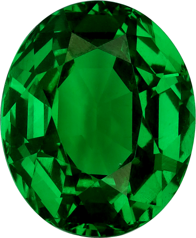 Oval cut tsavorite garnet, 9.69 by 7.94 mm, shown at actual size