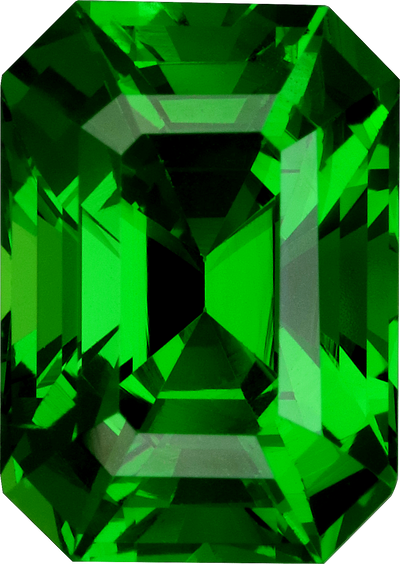 Rectangular cut tsavorite garnet, 9.9 by 7.07 mm, shown at actual size