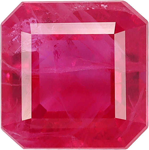 Square cut burma ruby, 5.61 by 5.65 mm, shown at actual size