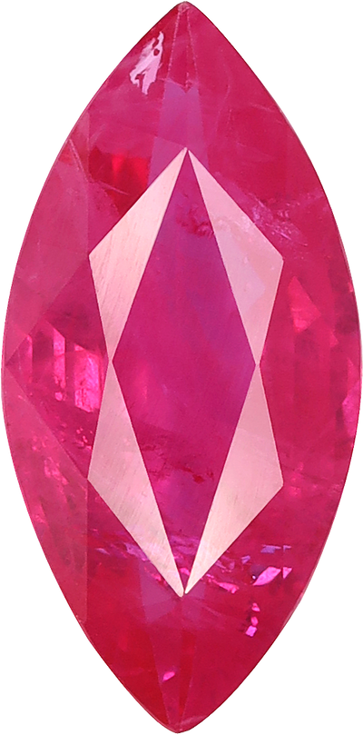 Marquise cut burma ruby, 10.68 by 5.29 mm, shown at actual size