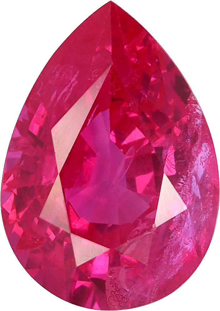 Pear cut burma ruby, 6.2 by 8.71 mm, shown at actual size