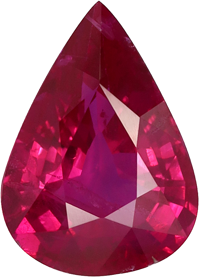 Pear cut burma ruby, 5.65 by 7.89 mm, shown at actual size