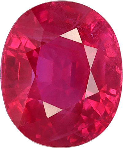 Oval cut burma ruby, 5.3 by 6.42 mm, shown at actual size
