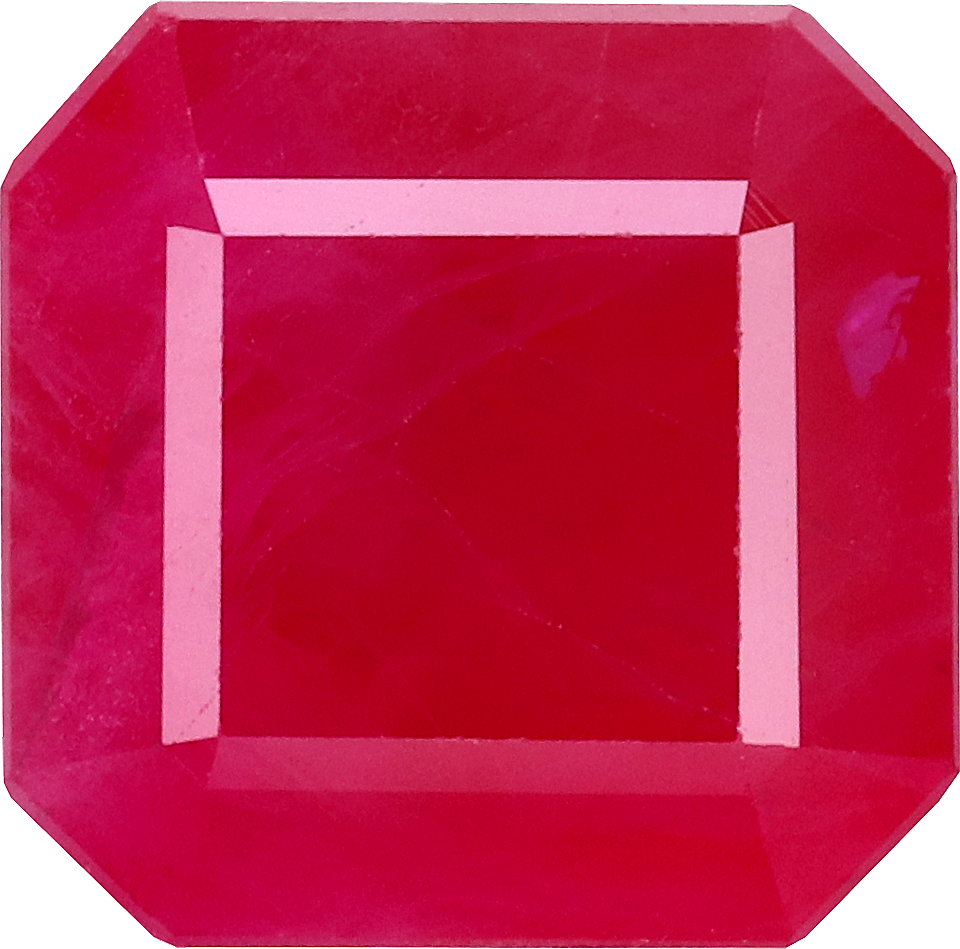 Square cut burma ruby, 5.68 by 5.76 mm, shown at actual size