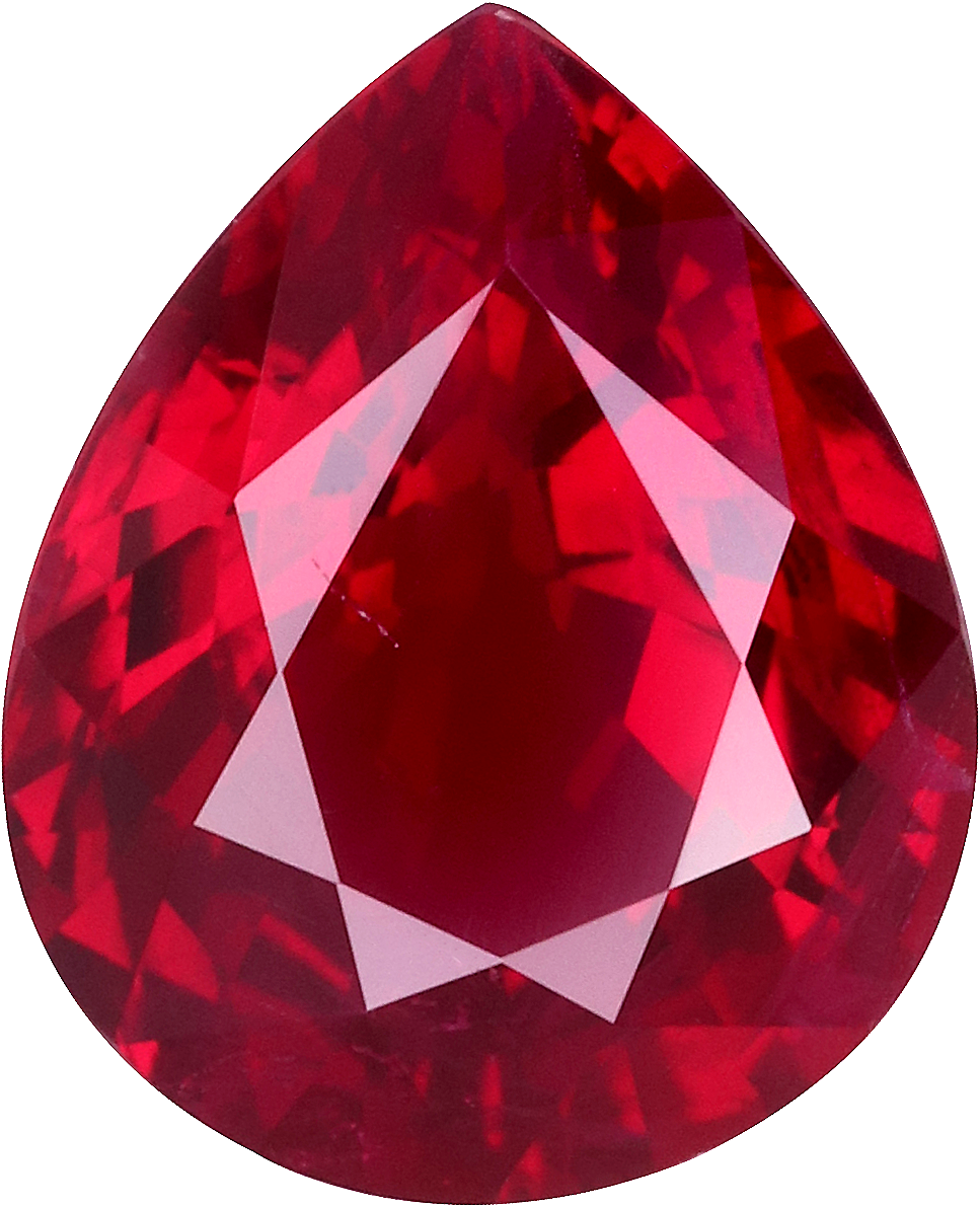 Pear cut burma ruby, 5.82 by 7.3 mm, shown at actual size