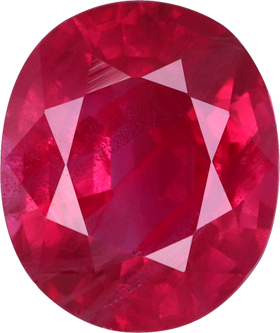 Oval cut burma ruby, 5.46 by 6.5 mm, shown at actual size