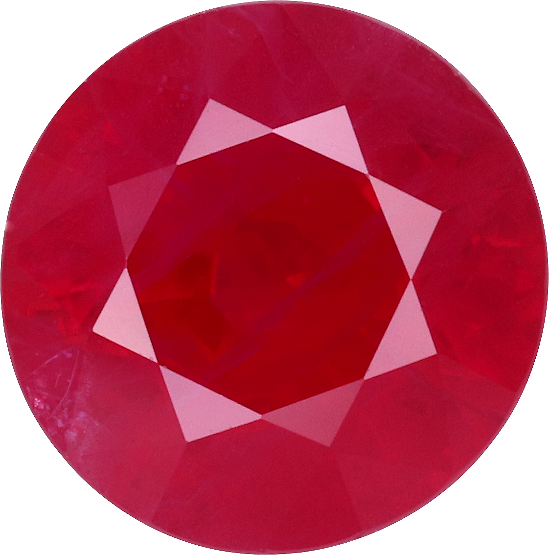 Round cut burma ruby, 6.73 by 6.88 mm, shown at actual size