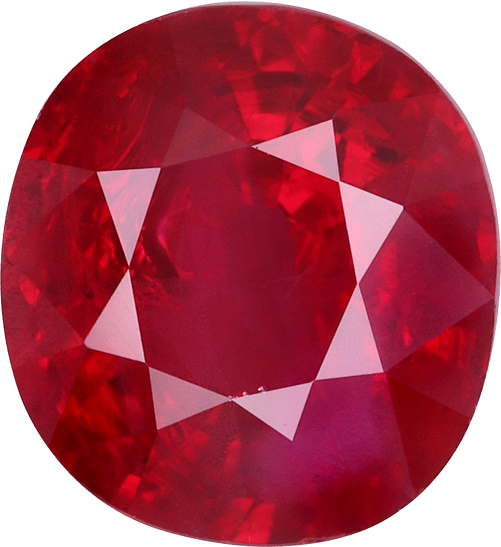 Oval cut burma ruby, 6.52 by 6 mm, shown at actual size