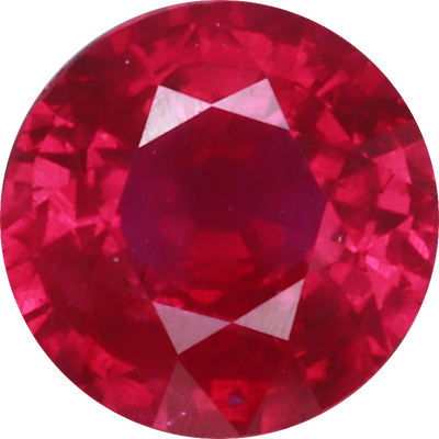Round cut burma ruby, 5.76 by 5.39 mm, shown at actual size