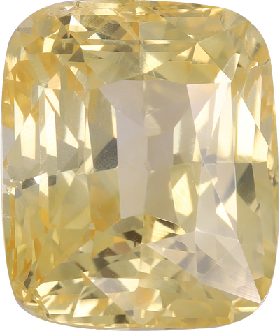 Cushion cut yellow sapphire, 11.04 by 9.28 mm, shown at actual size