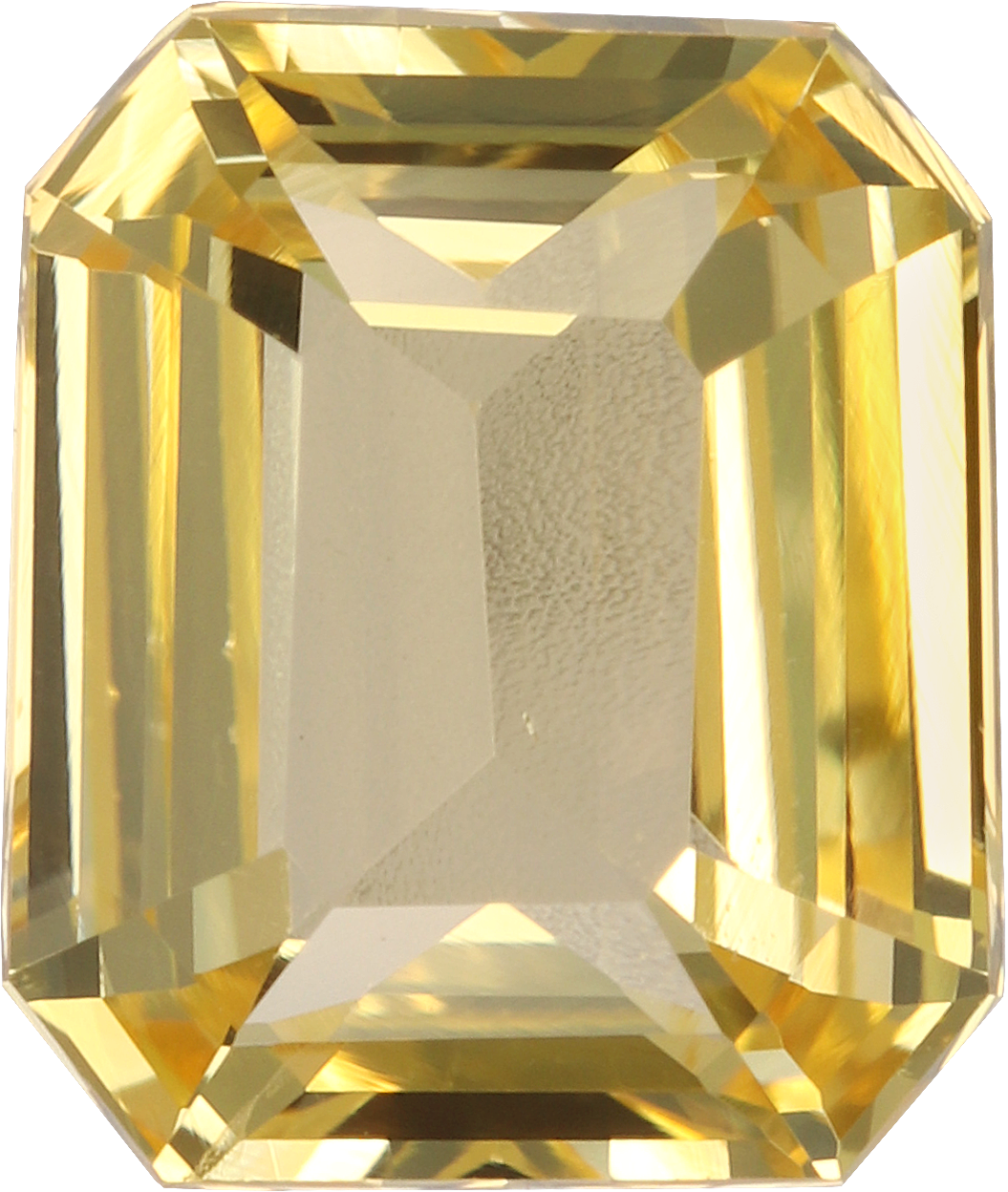 Rectangular cut yellow sapphire, 7.69 by 6.48 mm, shown at actual size