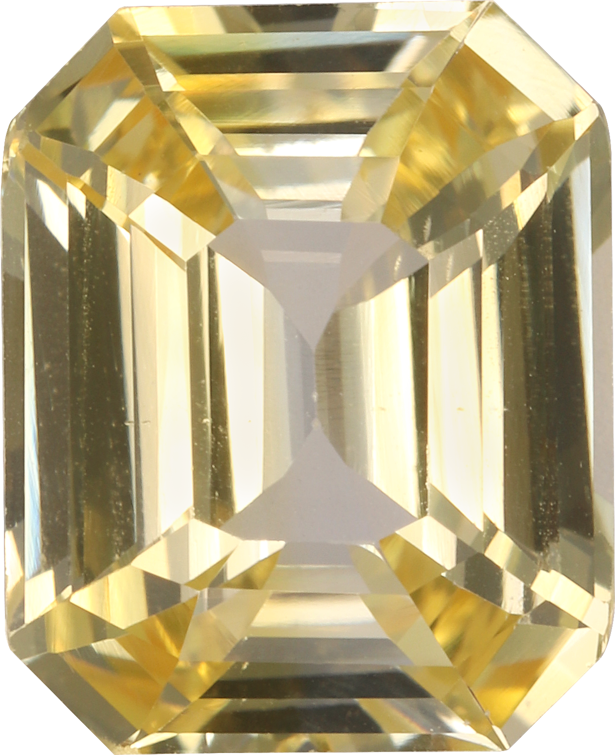 Rectangular cut yellow sapphire, 9.19 by 7.49 mm, shown at actual size