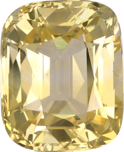 Cushion cut yellow sapphire, 10.85 by 8.93 mm, shown at actual size