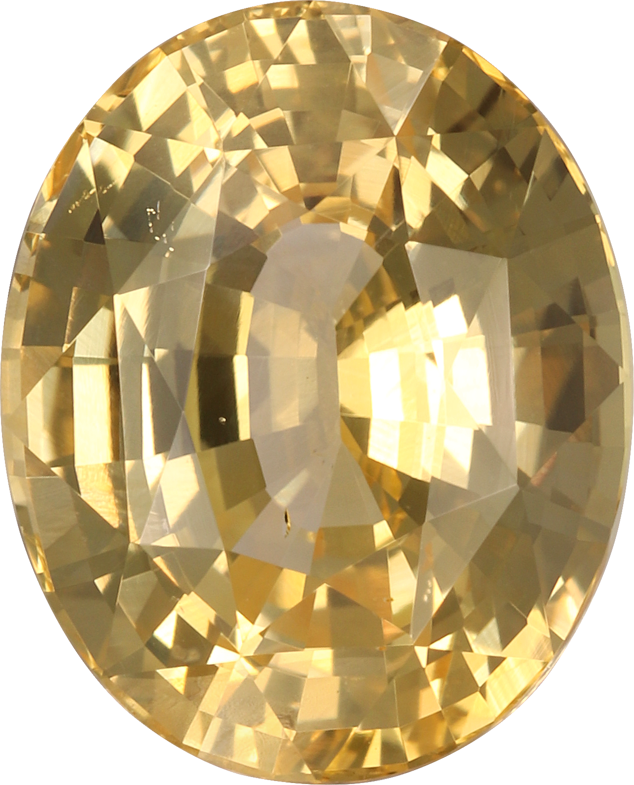 Oval cut yellow sapphire, 11.71 by 9.46 mm, shown at actual size