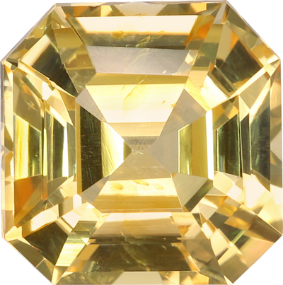 Square cut yellow sapphire, 6.92 by 6.84 mm, shown at actual size