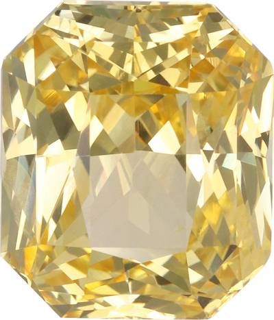 Rectangular cut yellow sapphire, 10.71 by 9.08 mm, shown at actual size