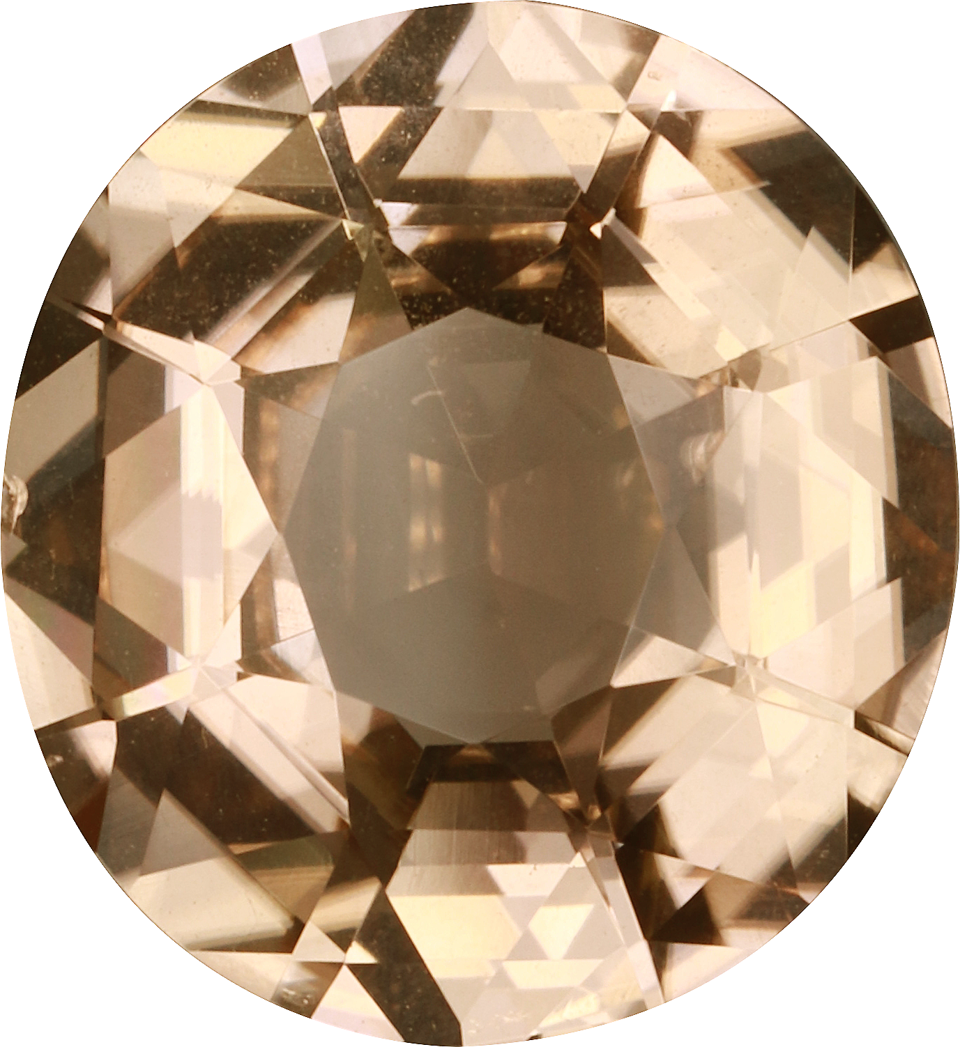 Oval cut yellow tourmaline, 13.15 by 12.07 mm, shown at actual size