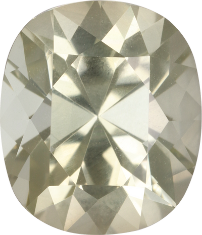 Cushion cut yellow tourmaline, 12.42 by 10.7 mm, shown at actual size