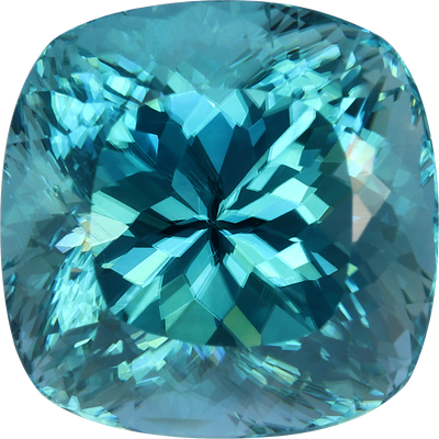 Cushion cut blue zircon, 9.27 by 9.25 mm, shown at actual size