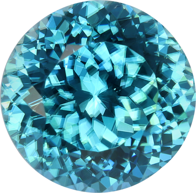 Round cut blue zircon, 9.21 by 9.16 mm, shown at actual size
