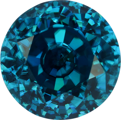 Round cut blue zircon, 8.93 by 9 mm, shown at actual size