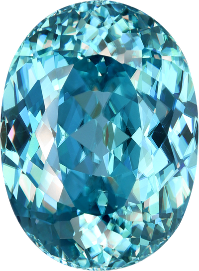 Oval cut blue zircon, 18.15 by 13.39 mm, shown at actual size