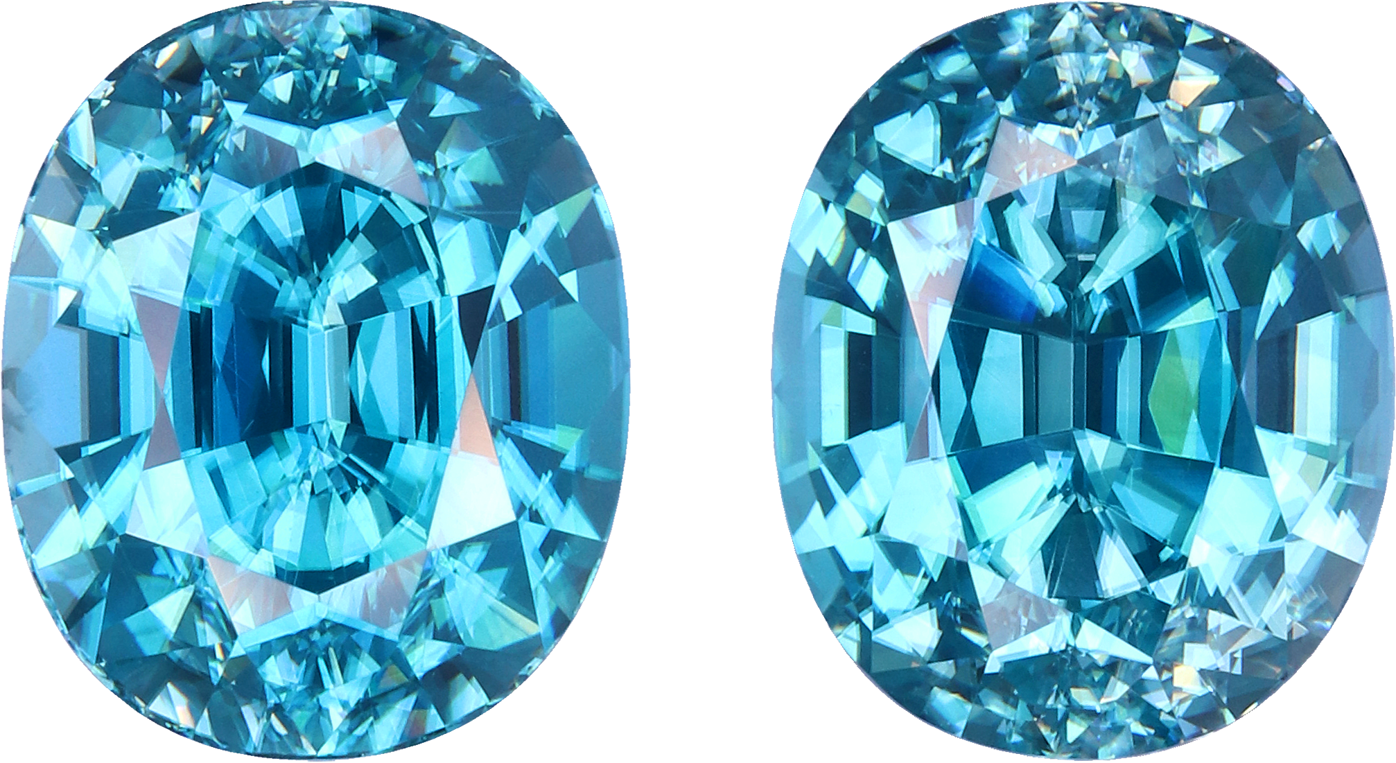 Oval cut blue zircon, 10.87 by 9.01 mm, shown at actual size