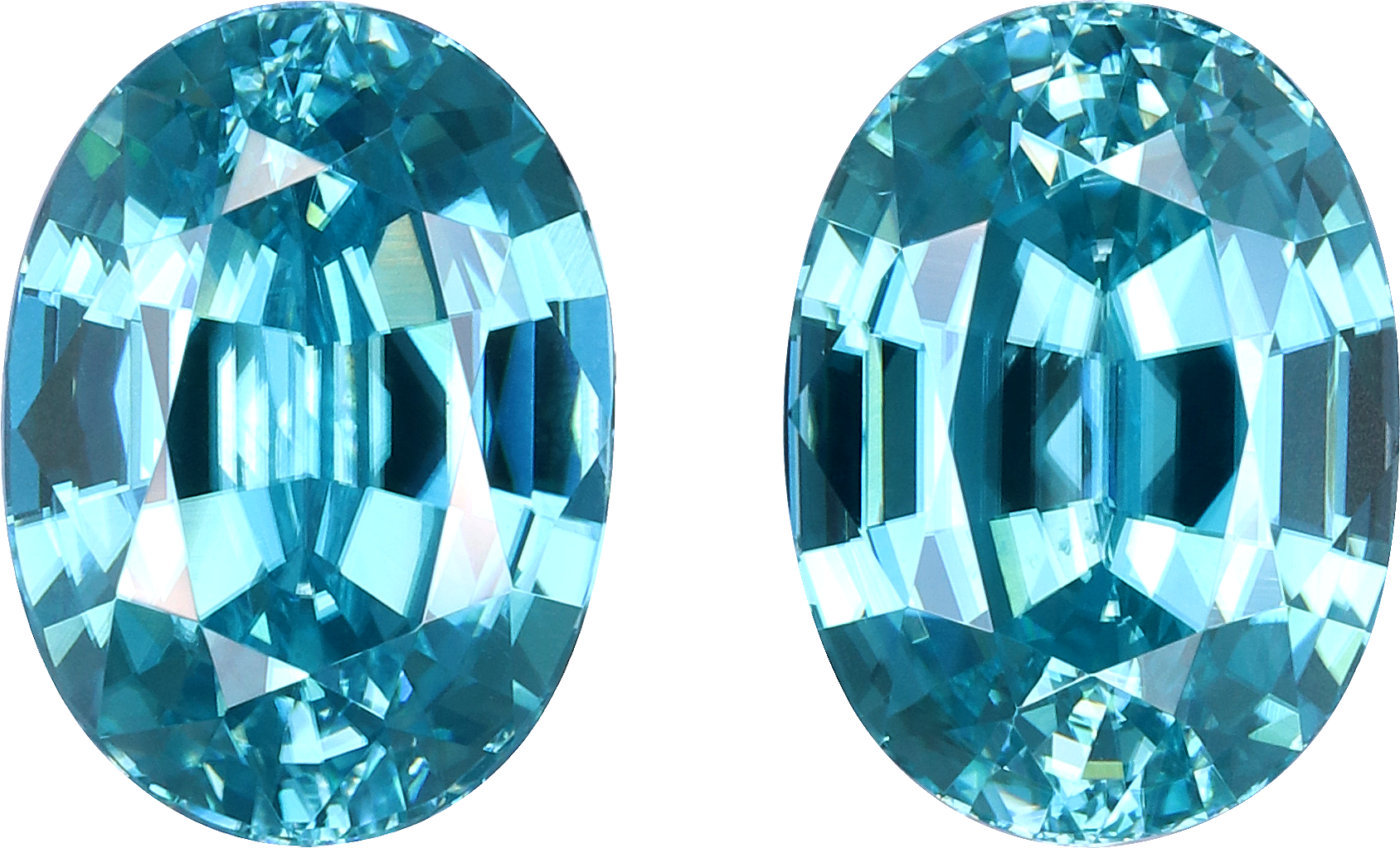 Oval cut blue zircon, 9.87 by 7.25 mm, shown at actual size