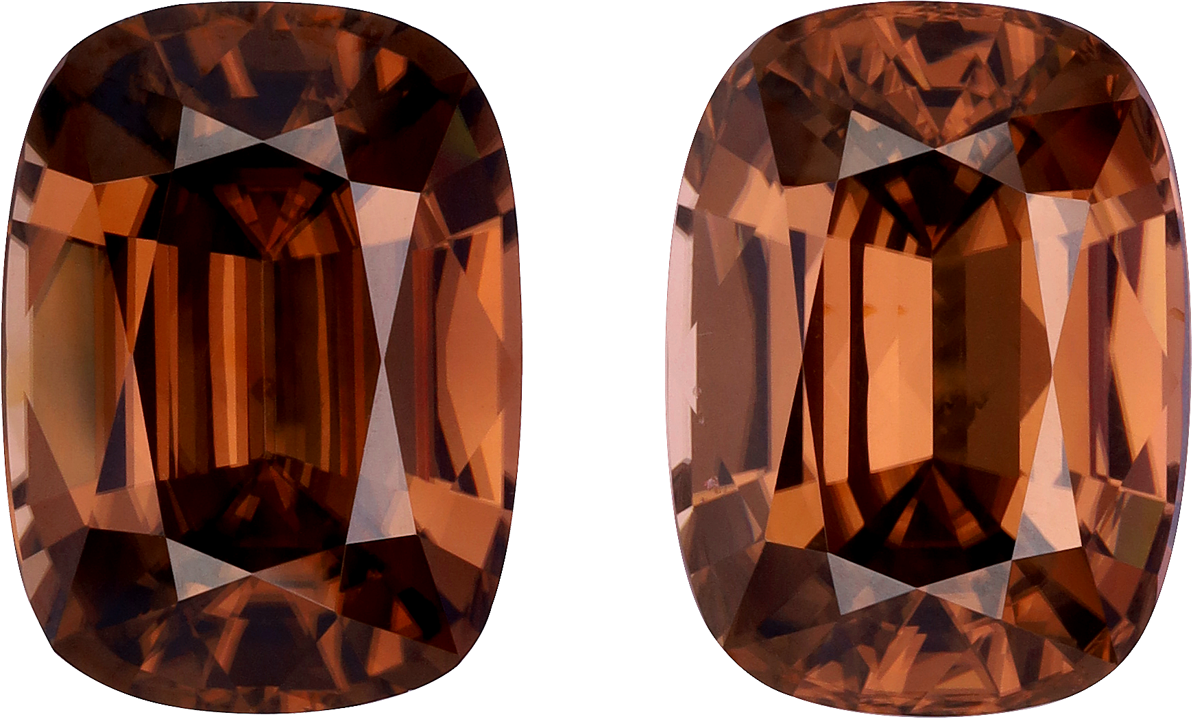 Cushion cut brown zircon, 15.4 by 11.29 mm, shown at actual size