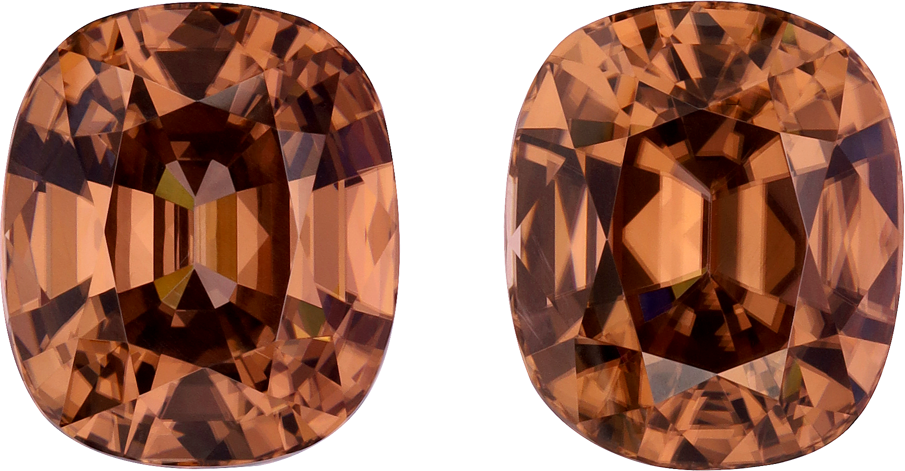 Cushion cut brown zircon, 13.81 by 11.76 mm, shown at actual size