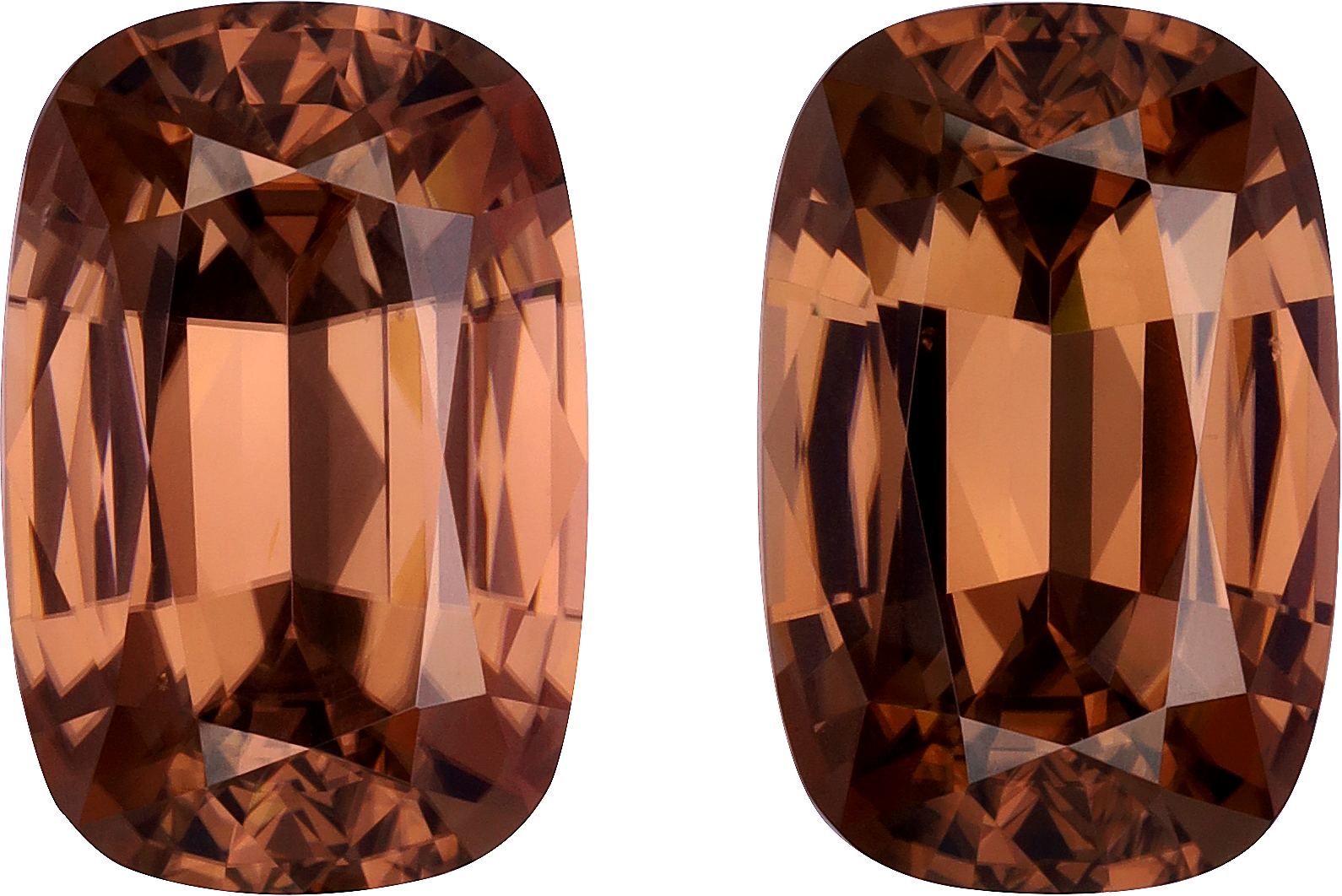 Cushion cut brown zircon, 15.6 by 10.21 mm, shown at actual size