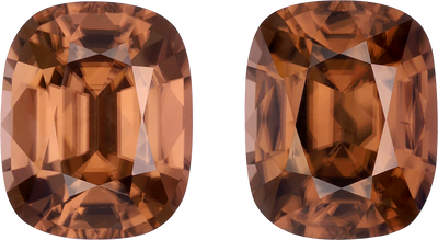 Cushion cut brown zircon, 13.26 by 10.73 mm, shown at actual size