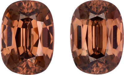 Cushion cut brown zircon, 14.52 by 10.43 mm, shown at actual size