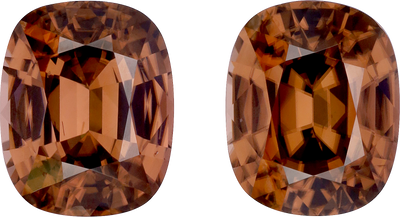 Cushion cut brown zircon, 12.89 by 10.45 mm, shown at actual size