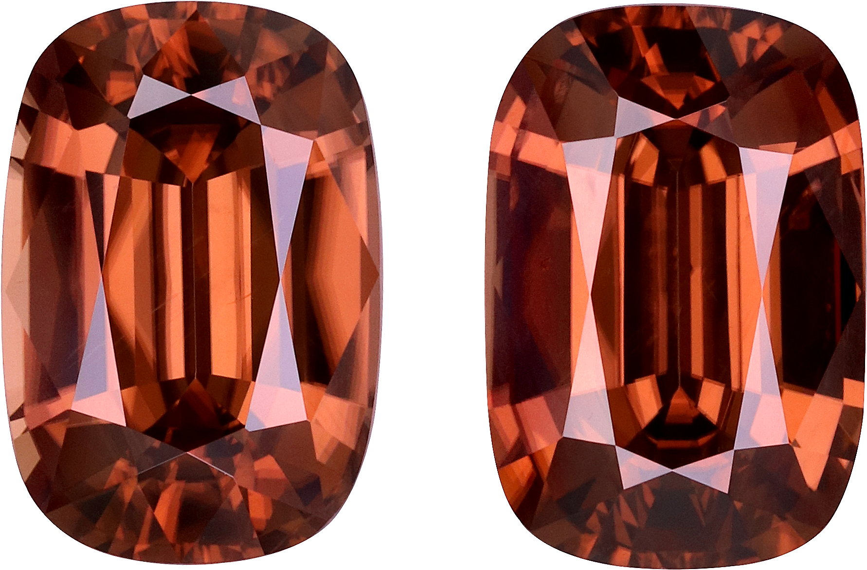 Cushion cut brown zircon, 12.79 by 8.63 mm, shown at actual size