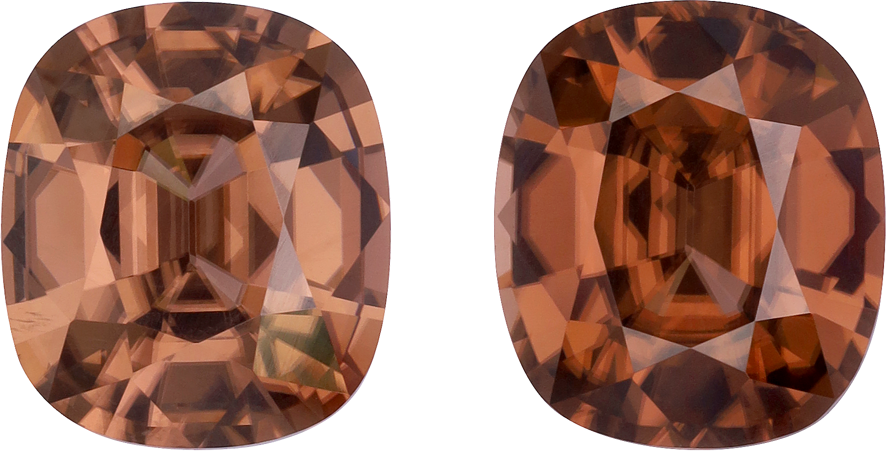 Cushion cut brown zircon, 12.5 by 10.86 mm, shown at actual size
