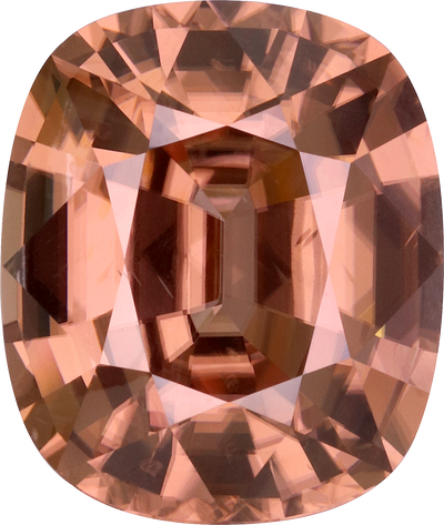 Cushion cut brown zircon, 15.36 by 13 mm, shown at actual size