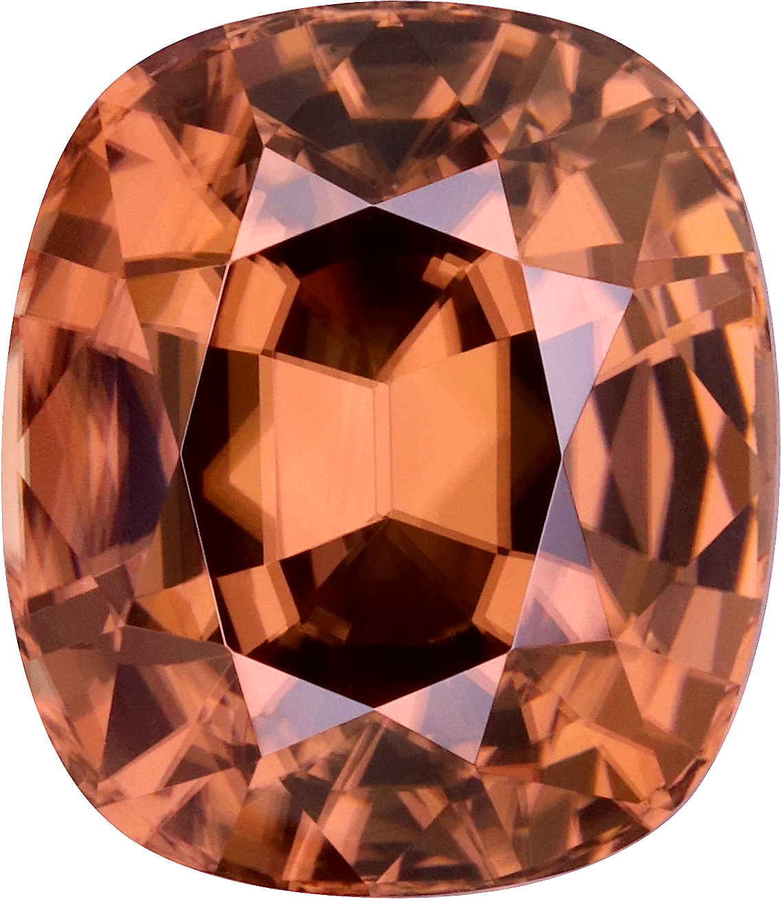 Cushion cut brown zircon, 12.82 by 11.09 mm, shown at actual size