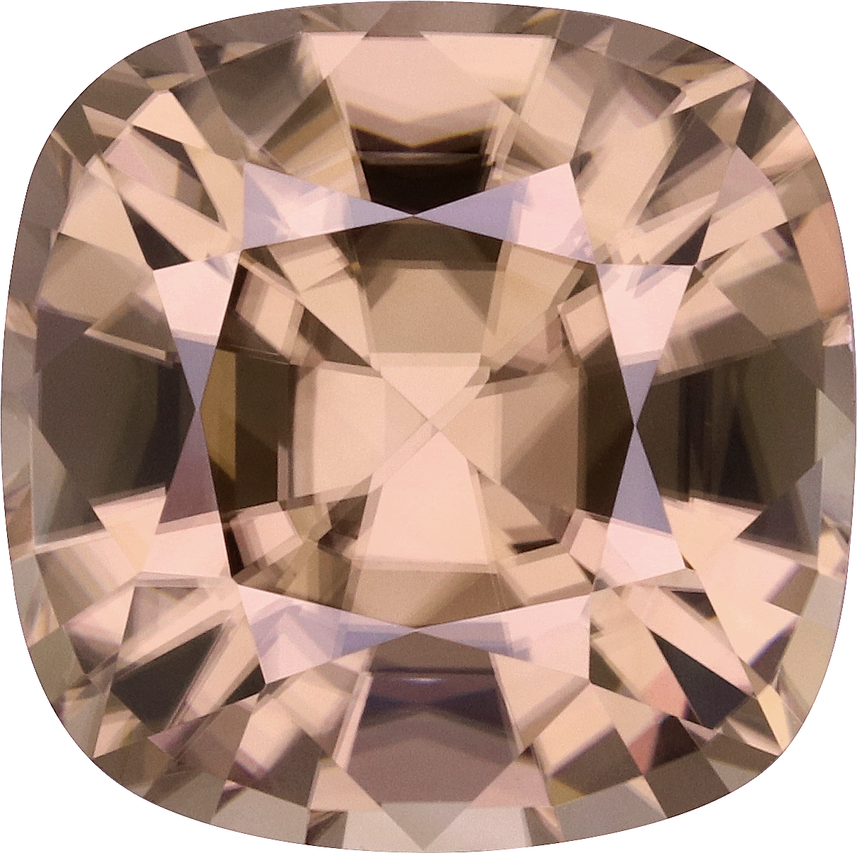Cushion cut tan zircon, 11.92 by 11.85 mm, shown at actual size