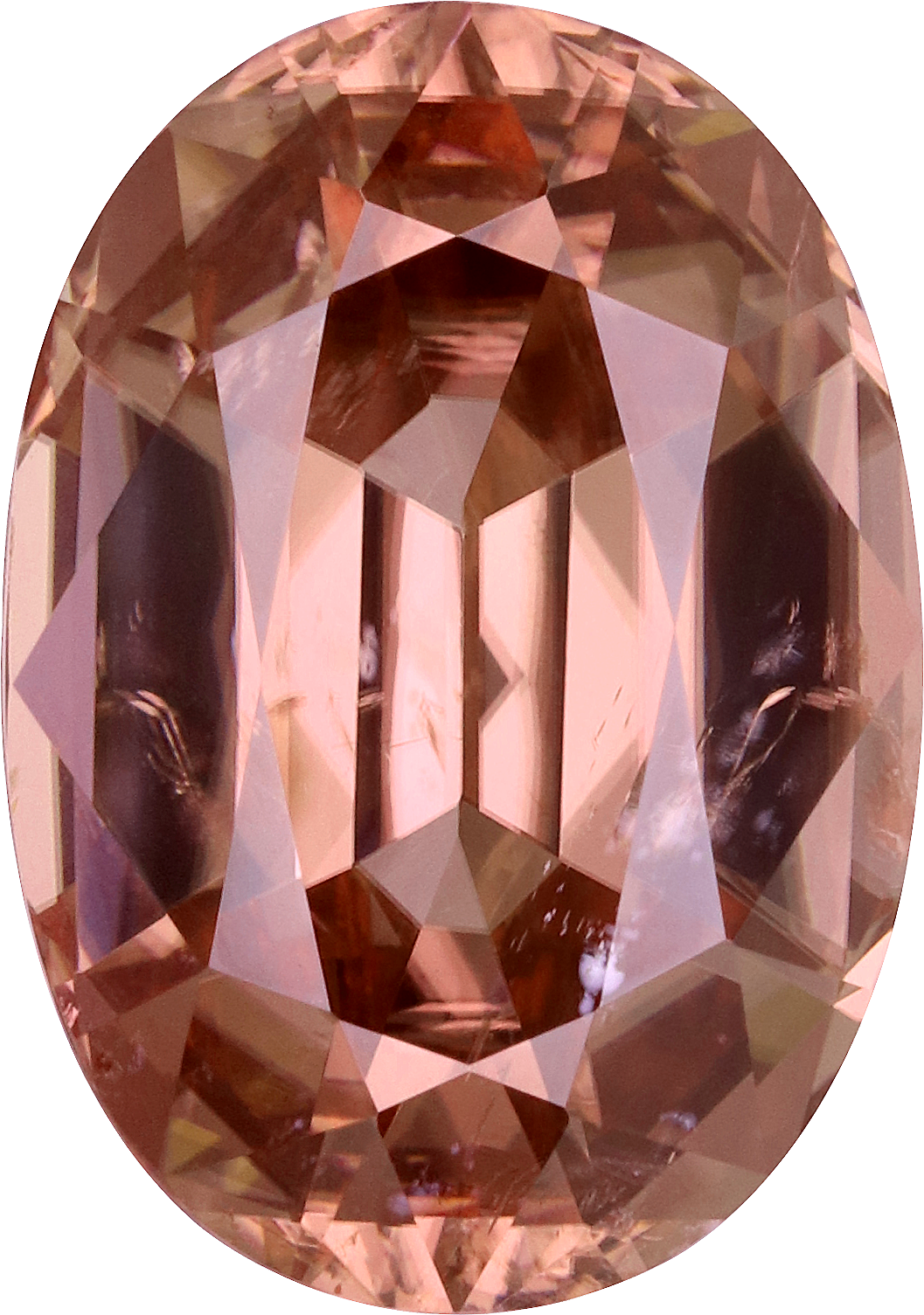 Oval cut pink zircon, 14.21 by 9.98 mm, shown at actual size