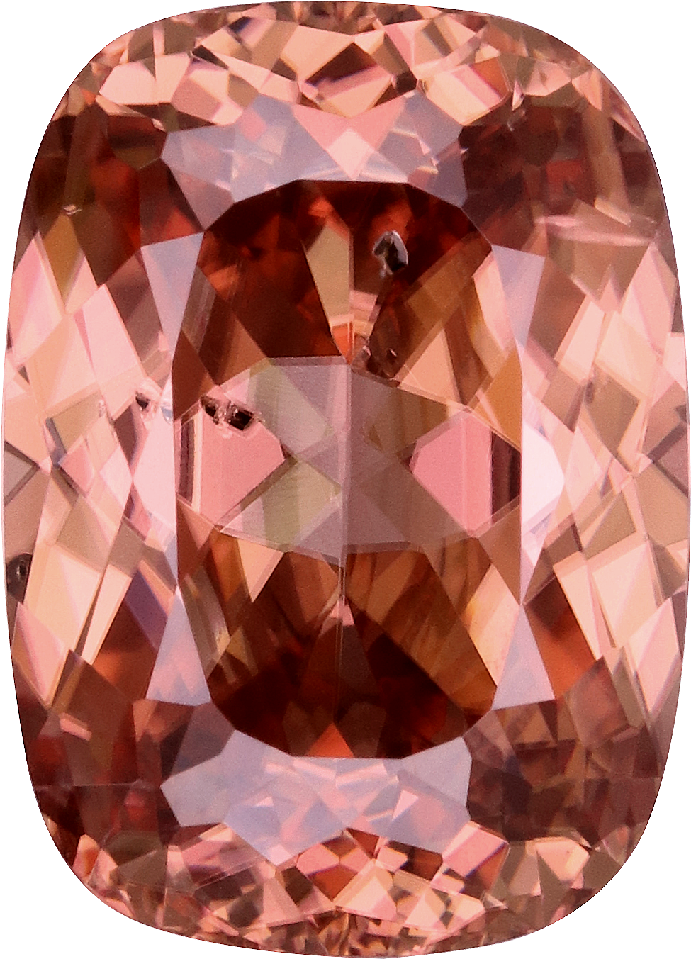 Cushion cut pink zircon, 12.81 by 9.27 mm, shown at actual size