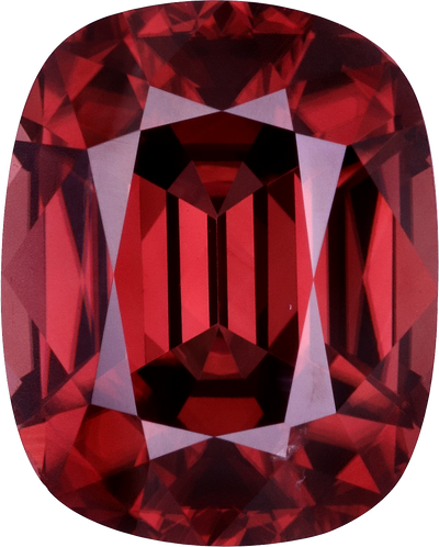 Cushion cut red zircon, 11.57 by 9.28 mm, shown at actual size