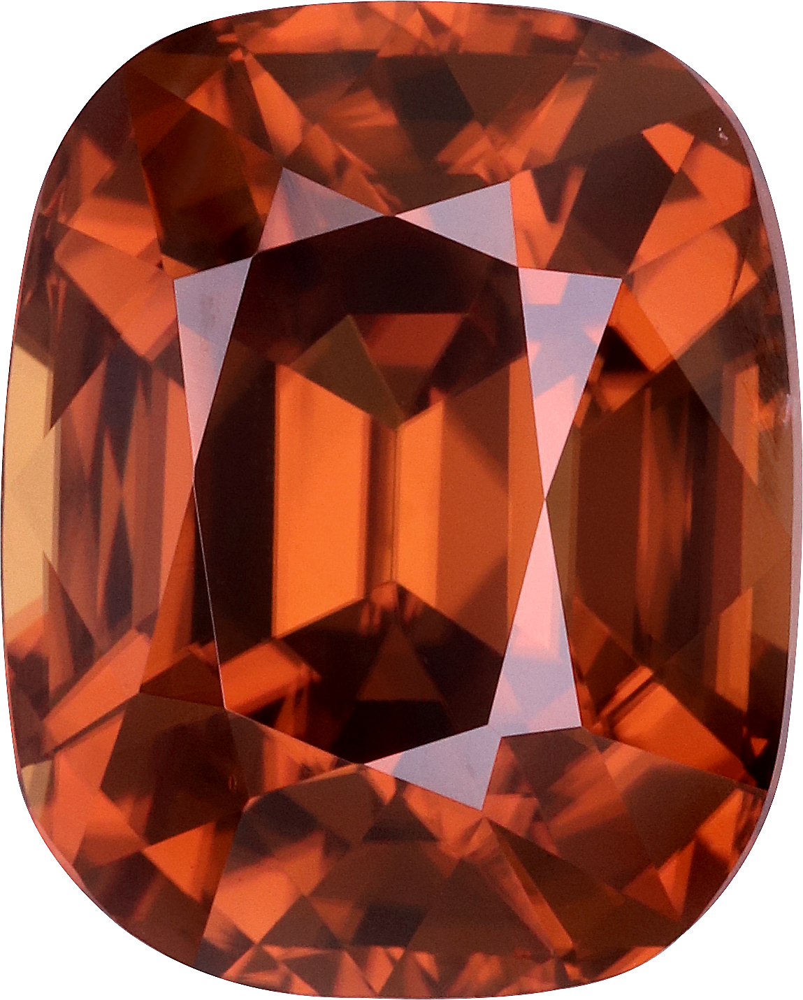 Cushion cut orange zircon, 11.38 by 9.16 mm, shown at actual size