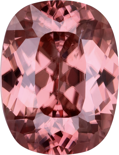 Cushion cut pink zircon, 12.21 by 9.28 mm, shown at actual size